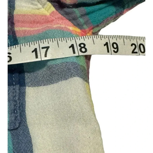 American Eagle Women’s Small Pastel Plaid Boyfriend Fit Button Down Top - Picture 5 of 7